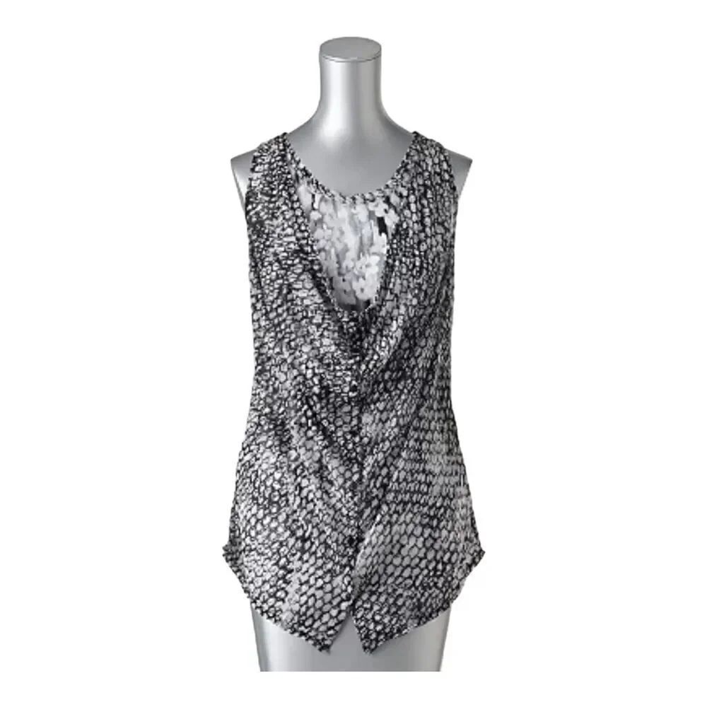 Simply Vera by Vera Wang Women's Button-down Double Layered Shirt M Black/White